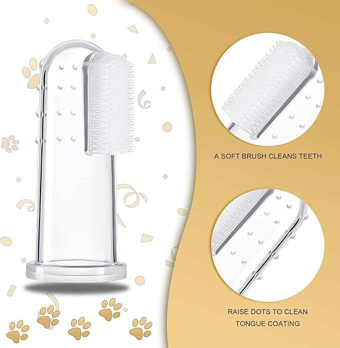 BLMHTWO 5 Pieces Dog Tooth Brushing Kit Finger Toothbrush for Dogs Cat Puppy Toothbrushs with Silicone Bristles and 16 Round Particles Thickened Silicone-Layer Transparent Dog Toothbrushs for All Pets-PawvioPets
