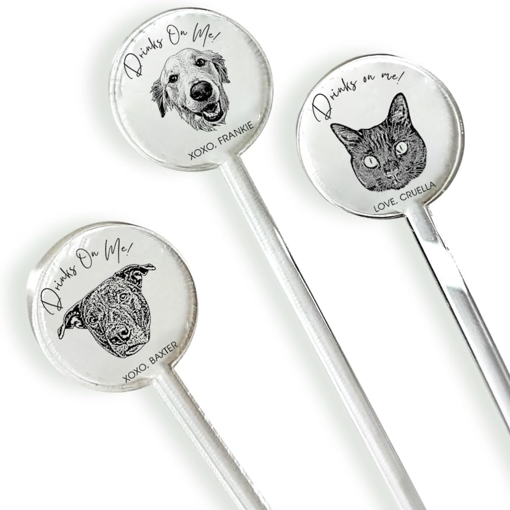 Coolslove Personalized Wedding Dog Stir Sticks, Custom Illustrated Pet Acrylic Cocktail Stirrers, Acrylic Cocktail Stirrers, Wedding Drink Sticks, Wedding Favors Decors Essentials Style 1
