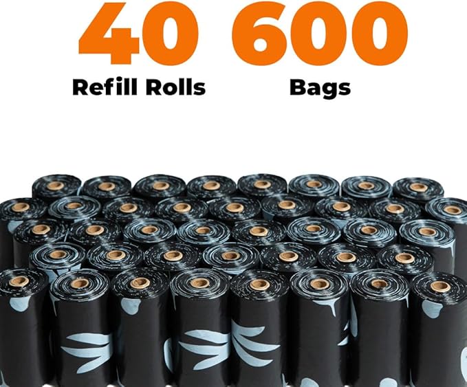 Best Pet Supplies Poop Bags for Dogs, 50% Post-Consumer Recycled Content dog waste bags on rolls, fits all poop bag holders for leashes - Black, 600 Count, Unscented-PawvioPets