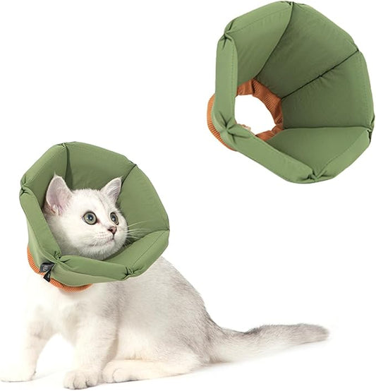 Cat Cone Collar - Soft Waterproof Elizabethan for Cats, Cute Green Flower Anti-Lick Recovery Collar, Adjustable Healing Collar for Wound Care & Surgery，L-PawvioPets