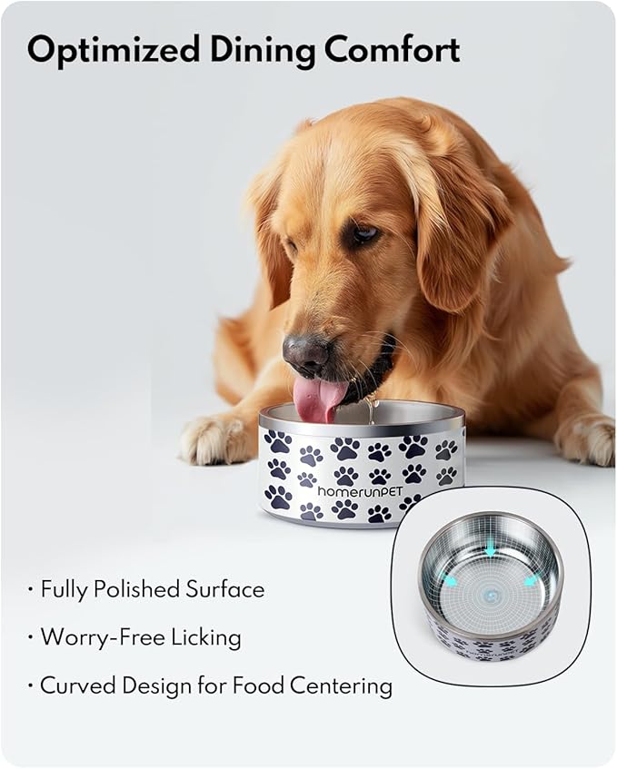 Dog Bowl, HomeRunPet Dog Food Water Bowl with Non-Slip Rubber Base, Metal Insulated Stainless Steel Dog Bowls, Double Wall Dog Bowl for Small Medium Large Dogs, Durable, Dishwasher Safe, 32oz-PawvioPets