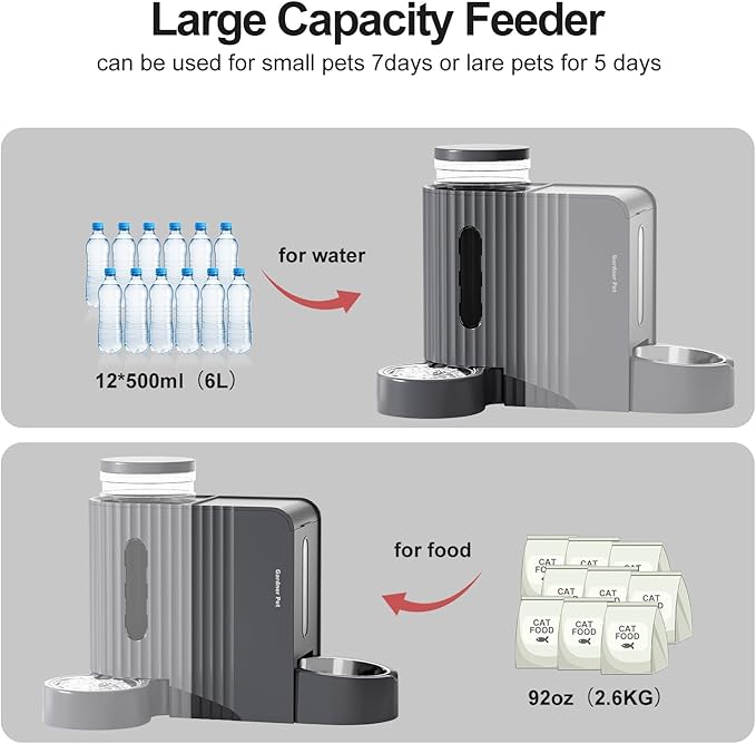 Gardner Pet Automatic Gravity Cat Food Feeder and Water Dispenser Stainless Steel Two-in-One Set Large Capacity Dispenser for Medium, Large Dogs, Puppies, Kittens, Rabbits-(1.6 Gallons x 2)-PawvioPets