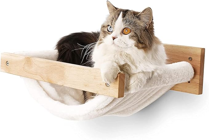FUKUMARU Cat Hammock Wall Mounted, Kitty Beds and Perches, Wooden Cats Furniture, Stable Wall Shelves for Sleeping, Playing, Climbing, and Lounging-PawvioPets