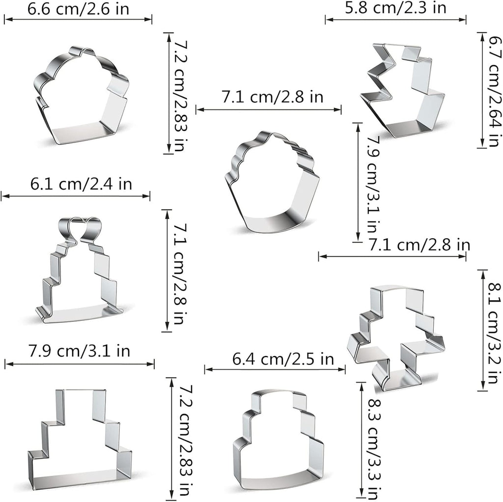 Cake Shaped Cookie Cutters Set of 7 pcs, Stainless Steel Cupcake/Birthday Cake/Wedding Cake Series Fondant Cutter Molds Baking DIY