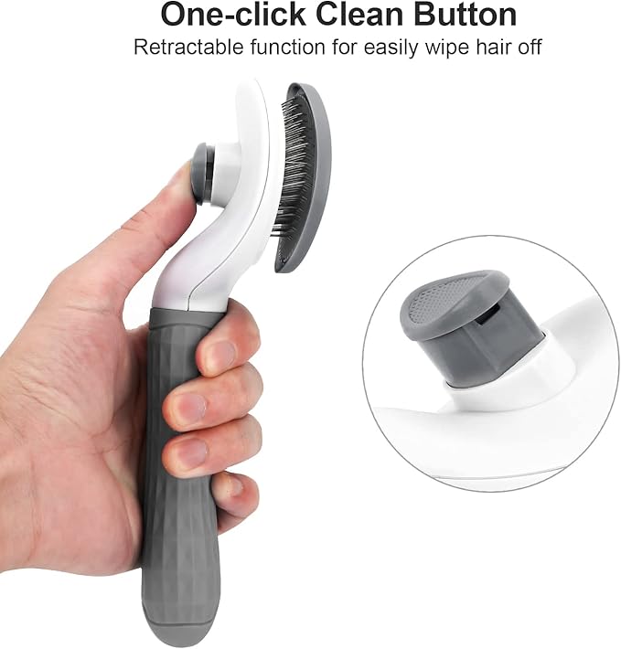 Depets Self Cleaning Slicker Brush, Dog Cat Bunny Pet Grooming Shedding Brush - Easy to Remove Loose Undercoat, Pet Massaging Tool Suitable for Pets with Long or Short Hair Gray-PawvioPets