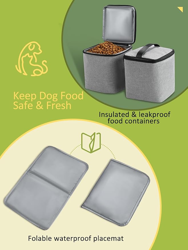 Dog Travel Bag, 25L Airline Approved Dog Travel Backpack for Pet Travel Accessories with 2 Food Storage Containers, 2 Foldable Bowls for Short Trips, Grey-PawvioPets