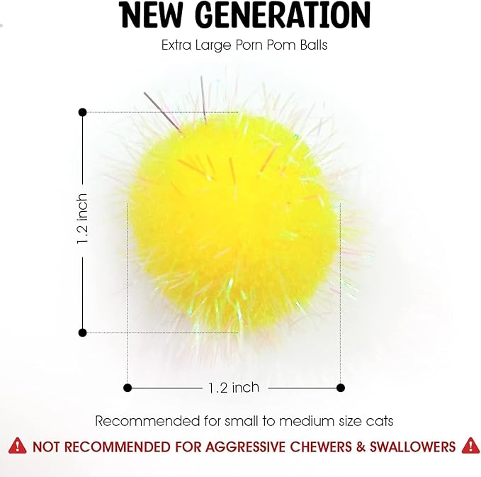 20 Pieces Mix Sizes Sparkle Pom Pom Balls for Cat - Interactive Glitter Balls, Multicolor, Best as Kitten Play Toys.-PawvioPets