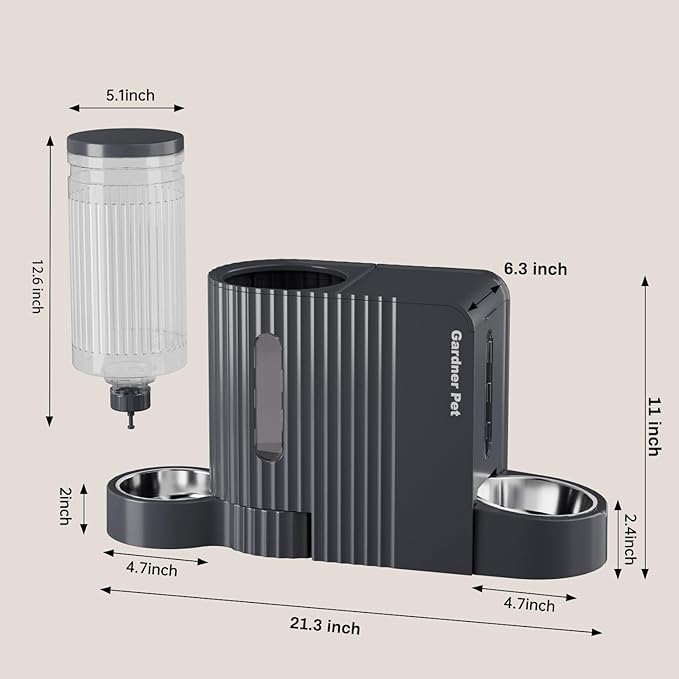 Gardner Pet Automatic Gravity Cat Food Feeder and Water Dispenser Stainless Steel Two-in-One Set Large Capacity Dispenser for Pets Dogs, Puppies, Kittens, Rabbits-PawvioPets