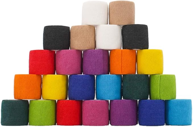 24 Pack Breathable Self Adherent Wrap, Athletic Elastic Non Woven Cohesive Bandage for Sports, First Aid Medical, Wrist, Ankle Sprains, Swelling and Vet Wrap 2 Inch 5 Yards (Rainbow Color).-PawvioPets