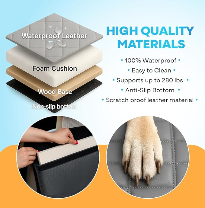 APetsPlanet Dog Car Seat Cover for Back Seat Hard Bottom - Waterproof Backseat Extender for Dogs - Pet Hammock Bed for Car, Truck, SUV with Mesh Window & Storage - Gray Leather, with Door Covers-PawvioPets