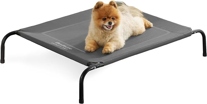 Bedsure Outdoor Elevated Dog Beds for Small Dogs, Portable Indoor & Outdoor Cooling Raised Cot Pet Hammock Bed with Skid-Resistant Feet, Frame with Breathable Mesh, Grey, 35 inches-PawvioPets