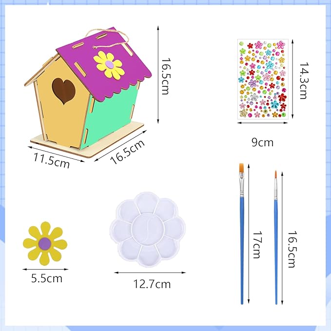 Fennoral 12 Pack Bird House Craft Kit for Kids Make You Own Bird Wind Chime Kit DIY Build and Paint Wooden Birdhouses Bird Feeder Art and Craft for Spring Yard Garden Outdoor Decoration-PawvioPets