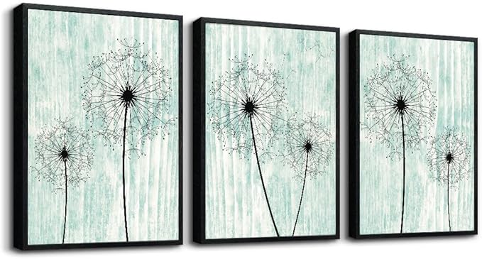 AHUASJART Black Framed Wall Art for Living Room Wall decor for Bedroom Room Decor light green background Pictures Dandelion Paintings posters kitchen Home Decorations 3 Piece Framed Prints Artworks-PawvioPets