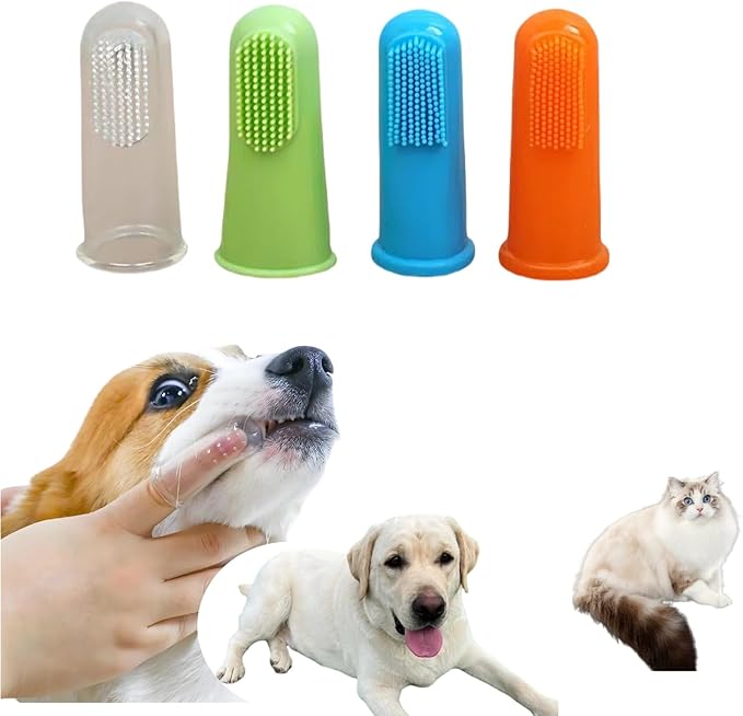 4 Pack Pet Tooth Brushing Kit – Extra Soft Finger Toothbrushes for Cats & Dogs Gentle Plaque & Tartar Removal, Freshens Breath Pain-Free Teeth Cleaning for Small to Large Pets-PawvioPets
