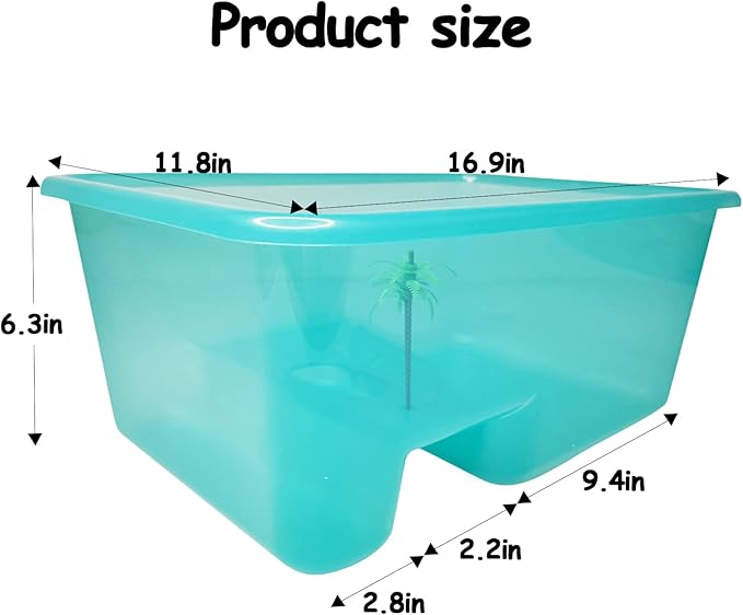 Fhiny Turtle Tank with Lid, Plastic Reptile Terrarium Turtle Breeding Box with Basking Platform Tortoise Aquarium for Crayfish Hermit Crabs Geckos Lizards Habitat Prevent Escaping (Medium)-PawvioPets