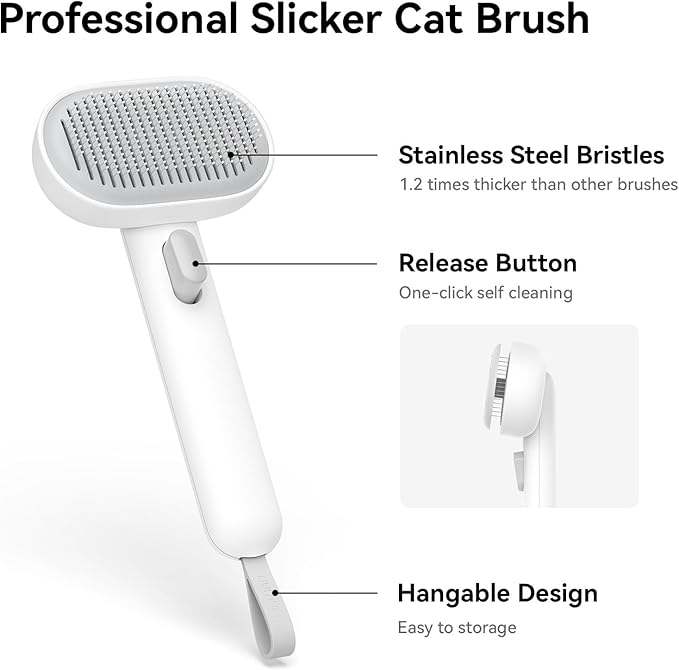 Aumuca Cat Brush for Shedding, Cat Brushes for Indoor Cats, Cat Brush for Long or Short Haired Cats, Cat Hair Brush Cat Grooming Deshedding Brush for Dog Kitten Horse Massage Removes Loose Fur, White-PawvioPets