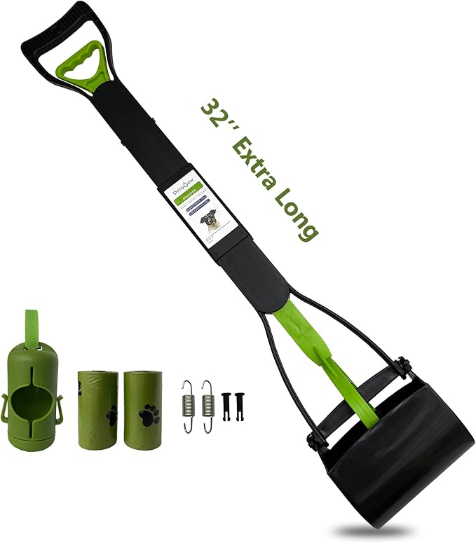 32" Pooper Scooper for Large Medium Small Dogs with Bag Attachment, Extra Long Handle Heavy Duty with 30 Dog Poop Bags & 1 Dispenser Poop Scoop, Foldable Dog Poop Picker Upper for Yard-PawvioPets