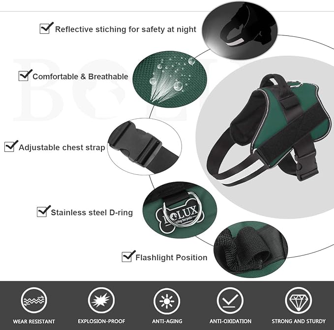 Bolux Dog Harness, No-Pull Reflective Dog Vest, Breathable Adjustable Pet Harness with Handle for Outdoor Walking - No More Pulling, Tugging or Choking (Dark Green, M)-PawvioPets