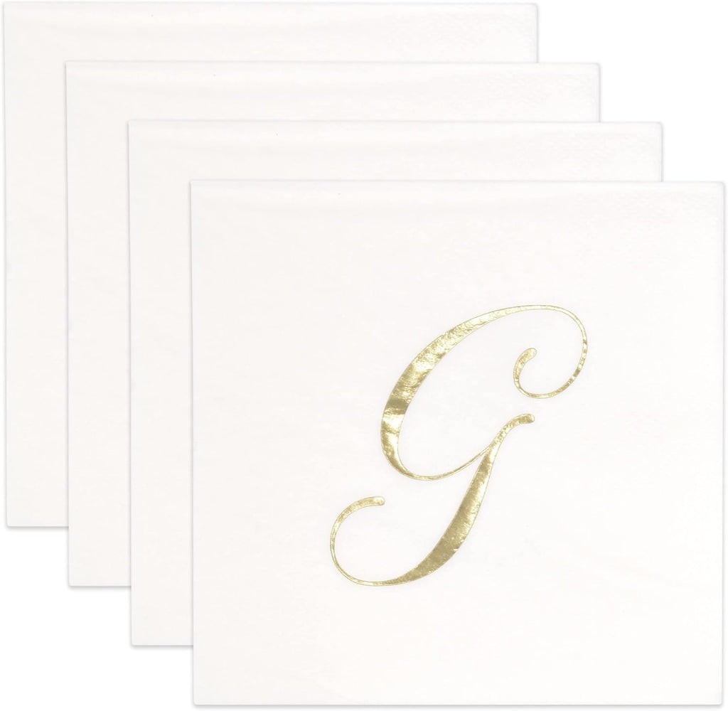 Gift Boutique 100 Gold Monogram Cocktail Napkins Letter G Disposable Paper Pack Elegant Metallic Golden Foil Hand Napkin for Powder Room Wedding Holiday Birthday Party Baby Shower Decorative Towels