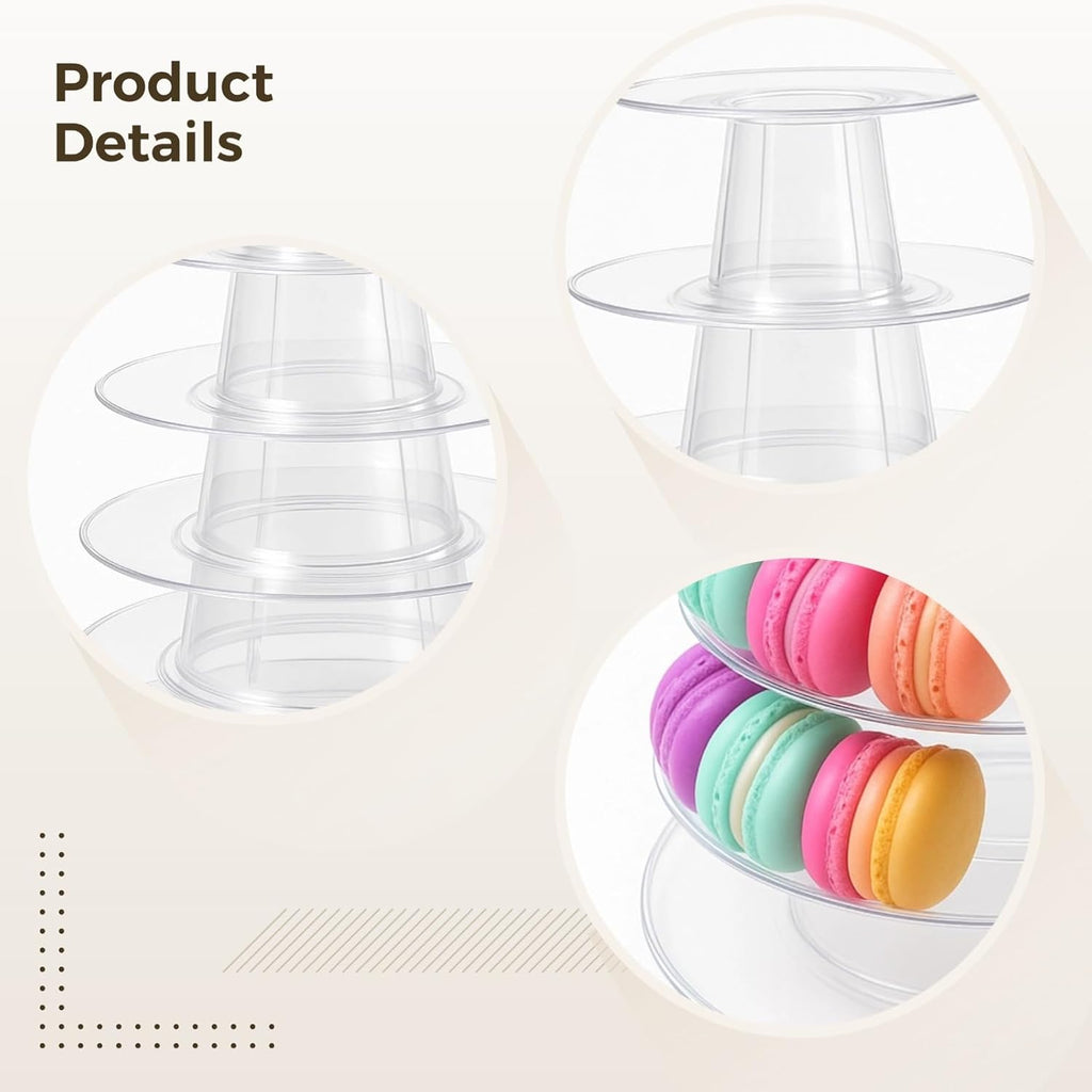 6-Tier Macaron Display Tower, Multi-Functional Cake Stand for Weddings & Parties, Set of 2, Includes Clear Plastic Design, Holds Up to 95 Macarons
