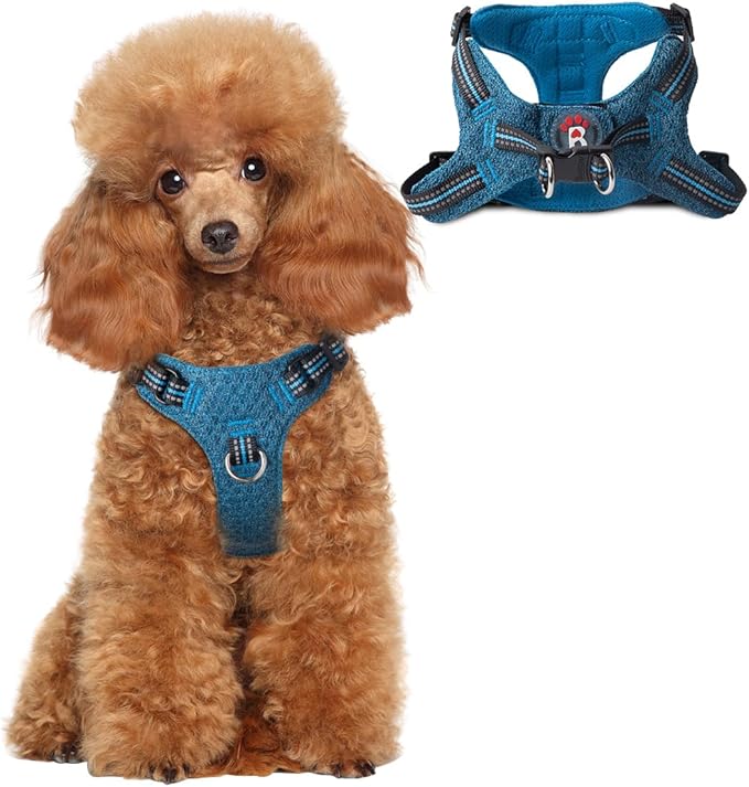 BARKBAY Dog Harness, Reflective Adjustable Puppy No Pull Harness, Breathable Soft, X-Small, Blue/Black-PawvioPets