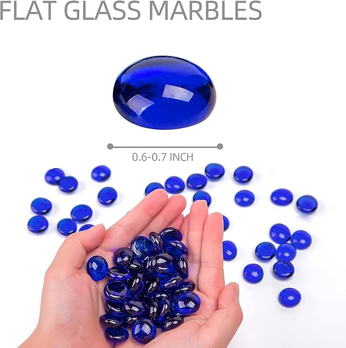 FUTUREPLUSX 1LB Blue Flat Glass Marbles, Premium Dark Blue Aquarium Rocks Fish Tank Gravel Stones Bulk Pebbles Decorative Beads for DIY Crafts Vase Fillers Table Scatter Decor-PawvioPets