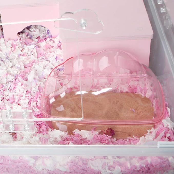 BUCATSTATE Hamster Sand Bath Kit Hamster Sand Bath Container Large Transparent Toilet with Scoop Set Dwarf Hamster Accessory for Small Animals(Pink, Large)-PawvioPets