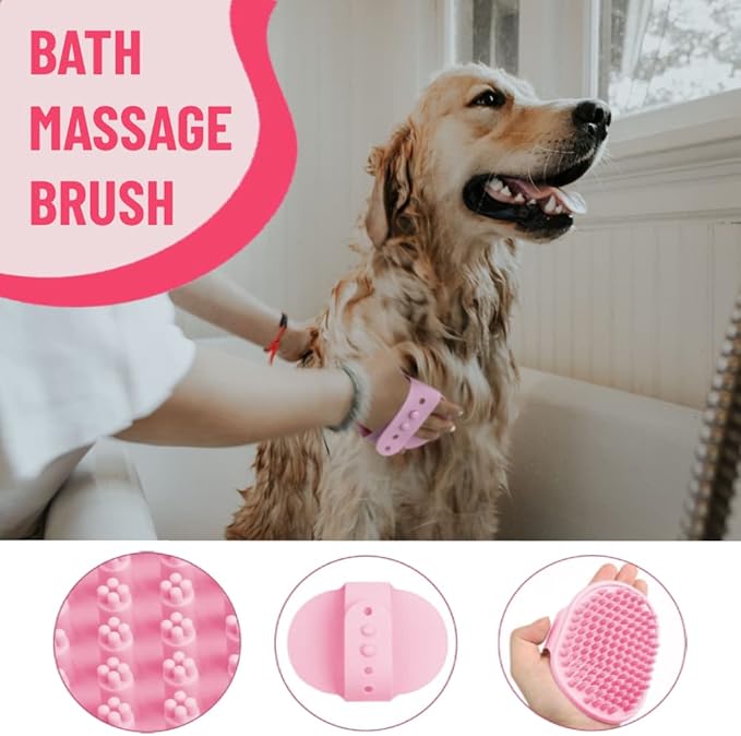 Dog Grooming Kit - Deshedding Brush for Short Hair, Slicker Brush, Flea Comb, Puppy Brush Set in Pink-PawvioPets