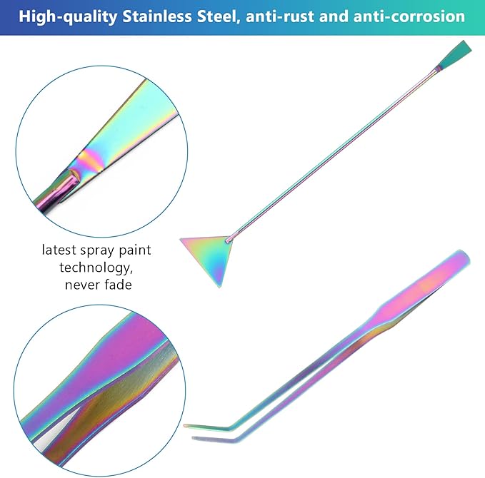 Aquarium Aquascape Tools Kit 15 in, 4in1 Anti-Rust Aquatic Plant Aquascaping Tool Stainless Steel Silver Tweezer Scissors Spatula for Aquarium Tank Clean (15in, Colorful)-PawvioPets