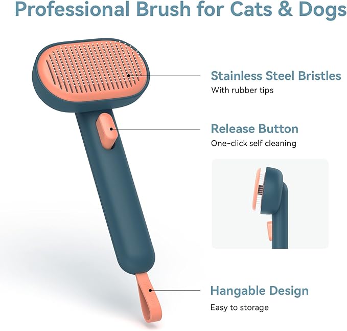 Aumuca Dog Brush for Shedding, Self Cleaning Cat Grooming Brush with Release Button, Cat Hair Brush to Remove Loose Fur, Tangles & Dirt, Great for Long and Short Haired Cats, Green-PawvioPets