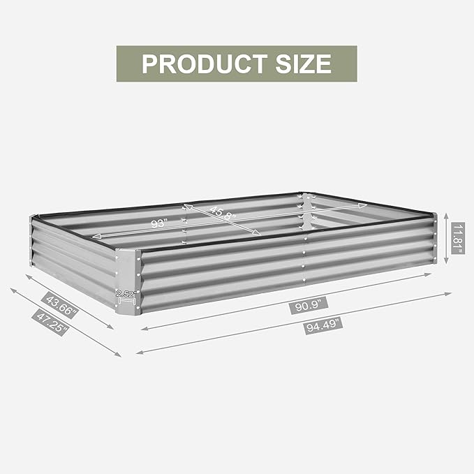 Domi Galvanized Raised Garden Bed, 6x3x1Ft Thickening Metal Planter Box for Vegetables Bottomless for Backyard Outdoor, 1" Deep w/ 128 Gallon Capacity - Silvery-PawvioPets