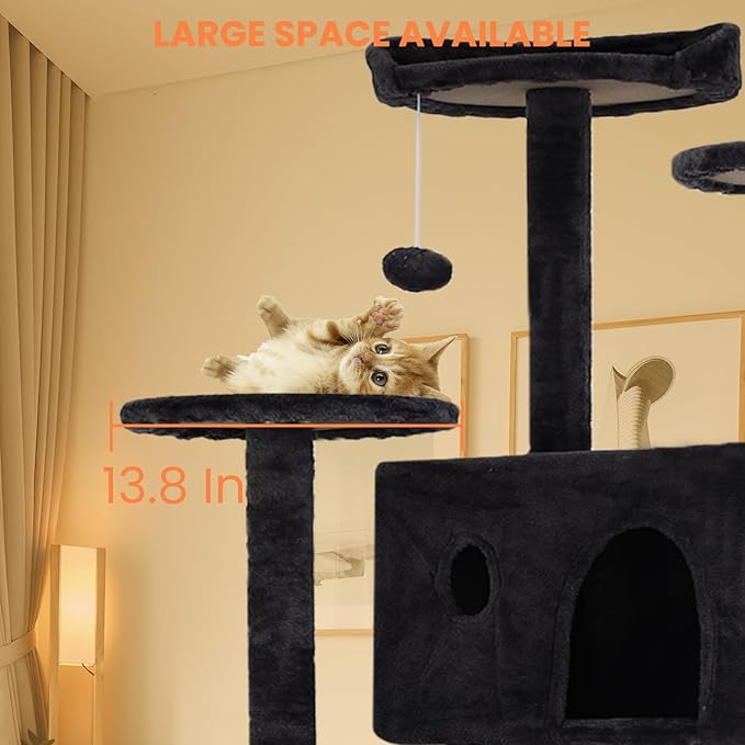 54.7 inches Cat Tower for Indoor Cats, Multi-Level Cat Condos with Scratching Posts, Hanging Toys, Dark Gray-PawvioPets