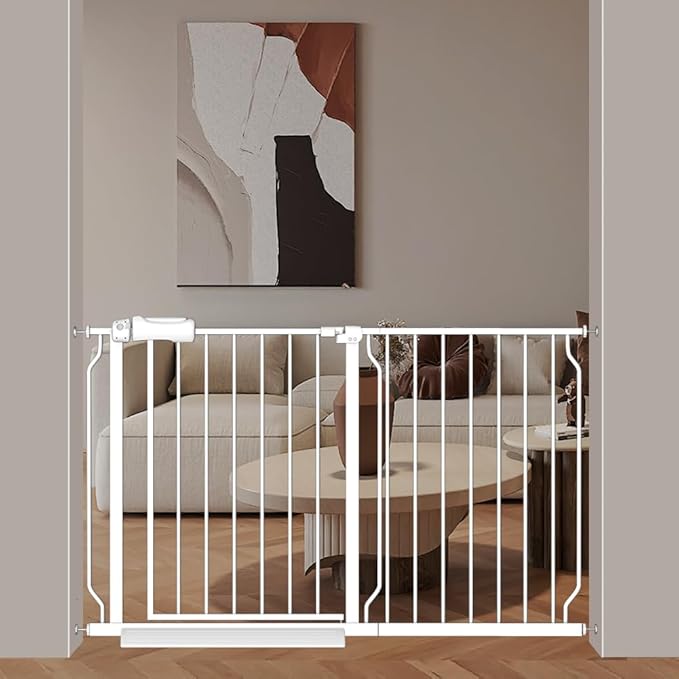 Extra Wide Baby Gates 48-53 Inch Child Dog Pet Gate Indoor Adjustable Safety Child Gates for House Doorway Stairs Banister Walk Through Doggie White-PawvioPets