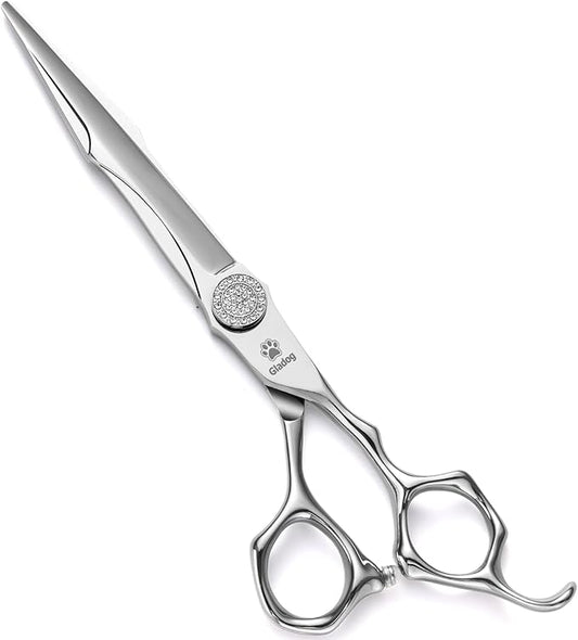 GLADOG 7" Premium 9CR Dog Grooming Scissors with Full Diamond Pivot Nut - Professional Straight Dog Scissors for Grooming, Ideal Dog Shears for Precise Trimming, Pet Grooming Scissors, Grooming Shear-PawvioPets