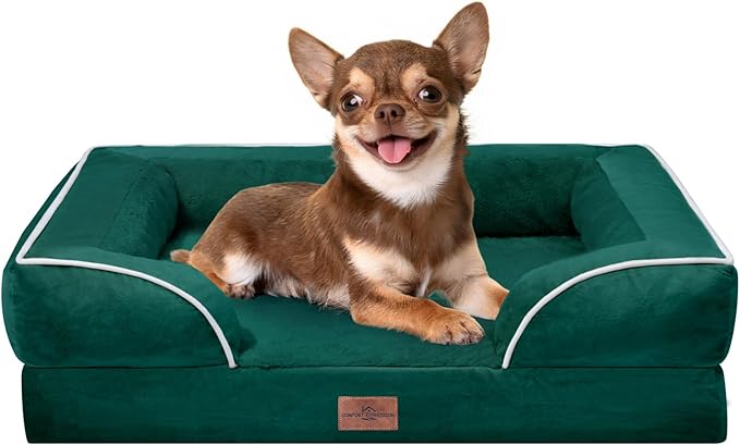 Comfort Expression Small Dog Beds Waterproof Orthopedic Foam Dog Sofa Beds for Small Dogs Comfy Pet Bed with Washable Removable Cover & Non-Slip Bottom(X-Small,Emerald)-PawvioPets