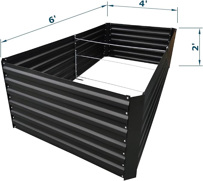 6x4x2FT Metal Raised Garden Bed Kit, Galvanized Outdoor Garden Bed Planter Box for Vegetables, Flowers, Herbs, Succulents and More, Black-PawvioPets
