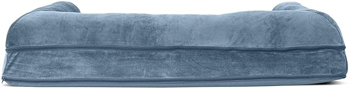 Furhaven Orthopedic Dog Bed for Large Dogs w/ Removable Bolsters & Washable Cover, For Dogs Up to 95 lbs - Faux Fur & Velvet Sofa - Harbor Blue, Jumbo/XL-PawvioPets