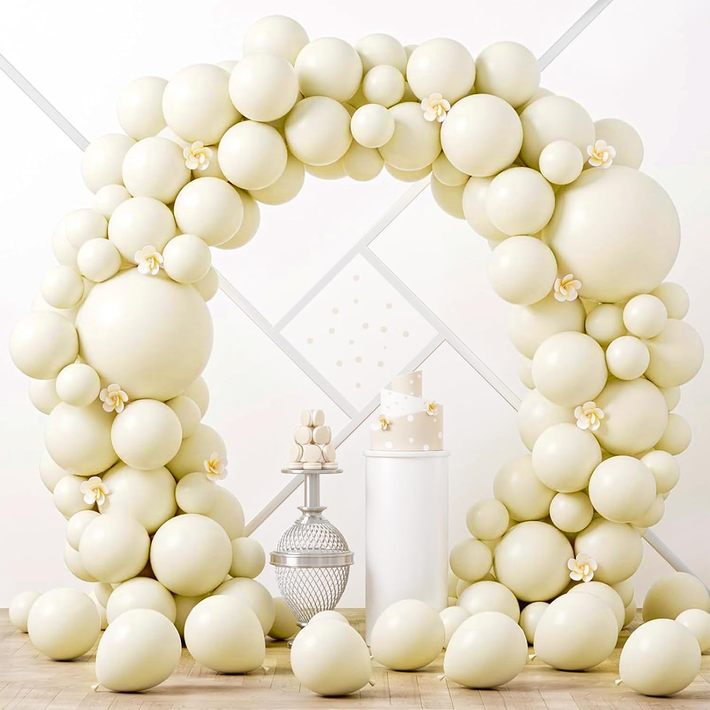 90pack Ivory Balloons Different Size 18/12/10/5 Inch Ivory White Balloon Garland Arch Kit for Graduation, Wedding, Birthday, Princess Theme, Baby Shower, Anniversary Party Decorations