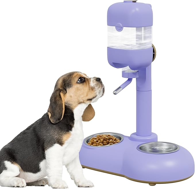 Dog Bowls with Puppy Weaning Bottles,3 in 1 Bowl Set with Water Dispenser and 2 Food Grade Stainless Steel Dog Bowls,15°Tilted Cat Food and Water Bowl Set for Cats,Bunnies,Ferrets-PawvioPets