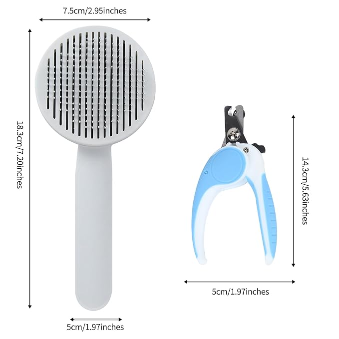 2PCS Pet Grooming Kit, Cat Brushes & Cat Nail Clipper, Cat Grooming Brush for Sedding and Grooming Fur（Blue）-PawvioPets