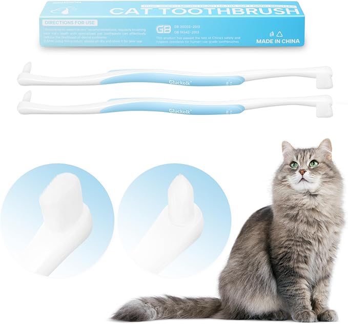 2 Pcs Dual-Sided Cat Toothbrush with Micro Brush Head, Ultra Soft Nano Bristles Pet Toothbrush Kit, Kitten/Puppy Toothbrushes, Fit into Cats/Small Dogs Mouth, Avoid Bleeding Gums-PawvioPets