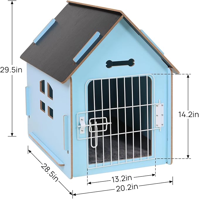Dog House Indoor for Small Dogs or Cats, Cozy Wooden Design, Small Indoor Bed House, with Air Vents and Elevated Floor Warm Dog Cave (Large Blue)-PawvioPets