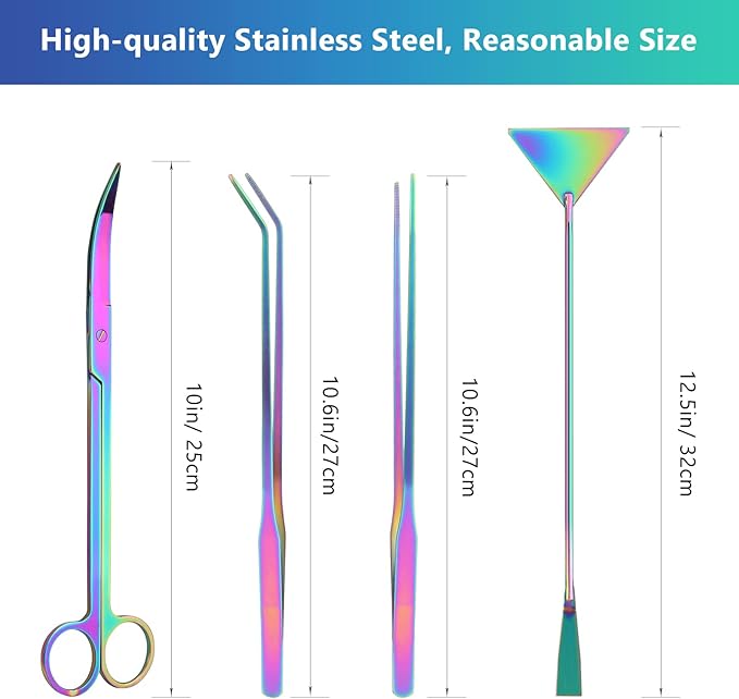 4 in 1 Quarium Aquascape Tools Kits, Anti-Rust Stainless Steel Aquatic Plant Aquascaping Tweezers, Scissors, Spatula for Aquarium Tank Cleaning Fish Tank Aquascape Tools Sets-PawvioPets