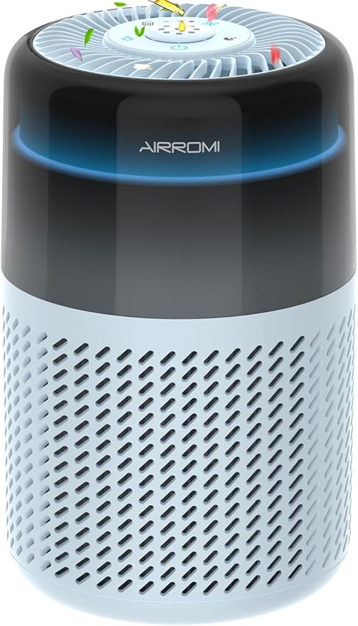 AIRROMI Air Purifier for Bedroom Home,HEPA Filter,Covers Upto 549 Ft²,Quiet 360°intake Air Cleaner with Fragrance ponge for Better Sleep,Night Light,Filters Smoke,Pet Dander,Allergies,Dust,A2005 Blue-PawvioPets