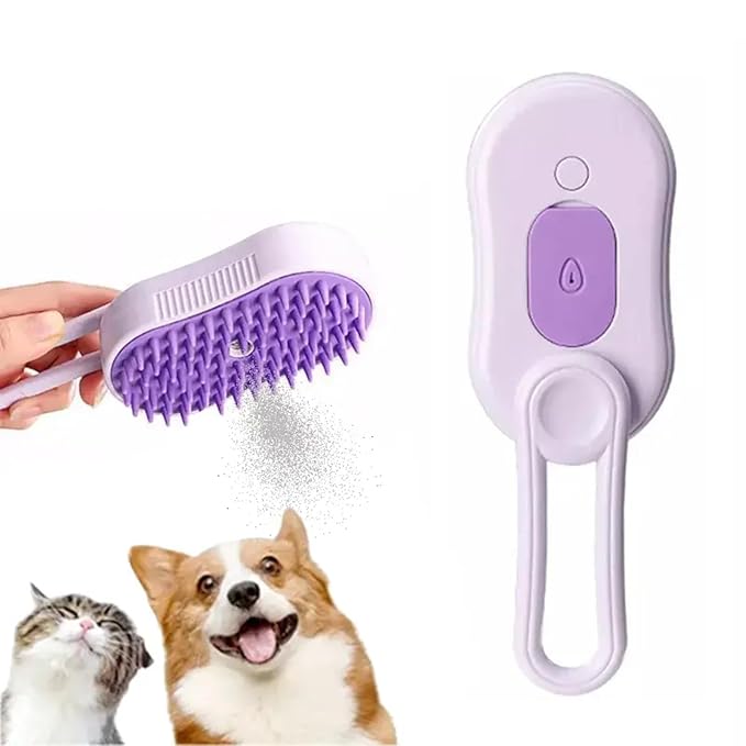 4 in 1 Cat Steam Brush Rechargeable pet spray comb Steam Brush for Cats and Dogs, Massage, Cleaning, Shedding & Combing Multifunctional Hair Removal Anti Static Grooming Tool for home (Purple)-PawvioPets