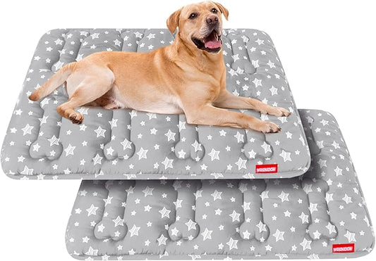 Dog Crate Mat (36" X 23") 2 Pack, Soft Dog Bed Mat with Cute Stars, Personalized Dog Crate Pad, Anti-Slip Bottom, Machine Washable Kennel Pad, Grey-PawvioPets