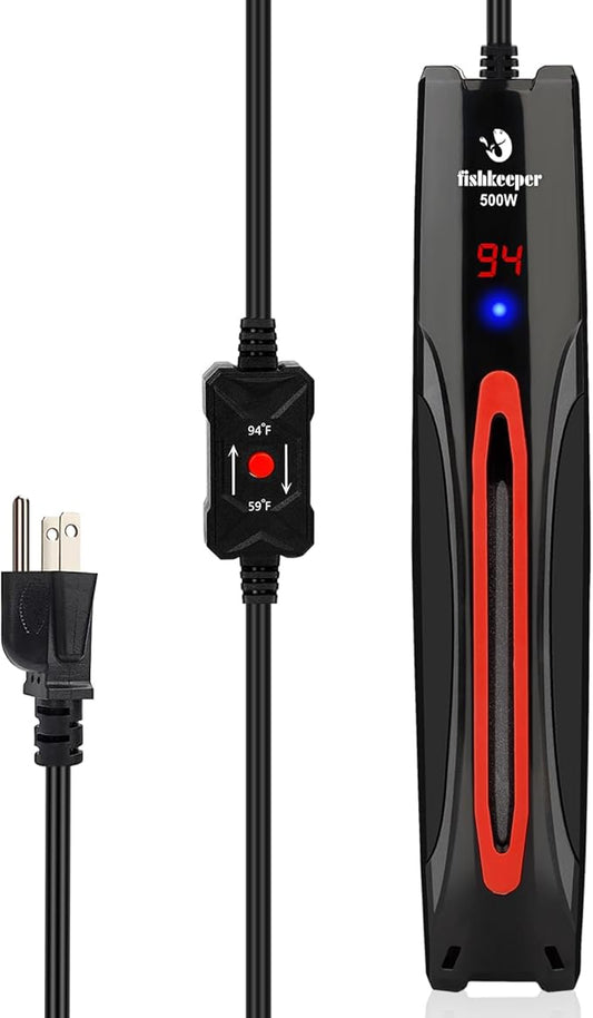 fishkeeper 500W Submersible Aquarium Heater for 65-120 Gal Fish Tanks (Run-Dry/Overheat/Low-Temp Protection)(Precision Electronic Smart Thermostat)(Adjustable Temperature) Ultra-Safe Fish Tank Heater-PawvioPets