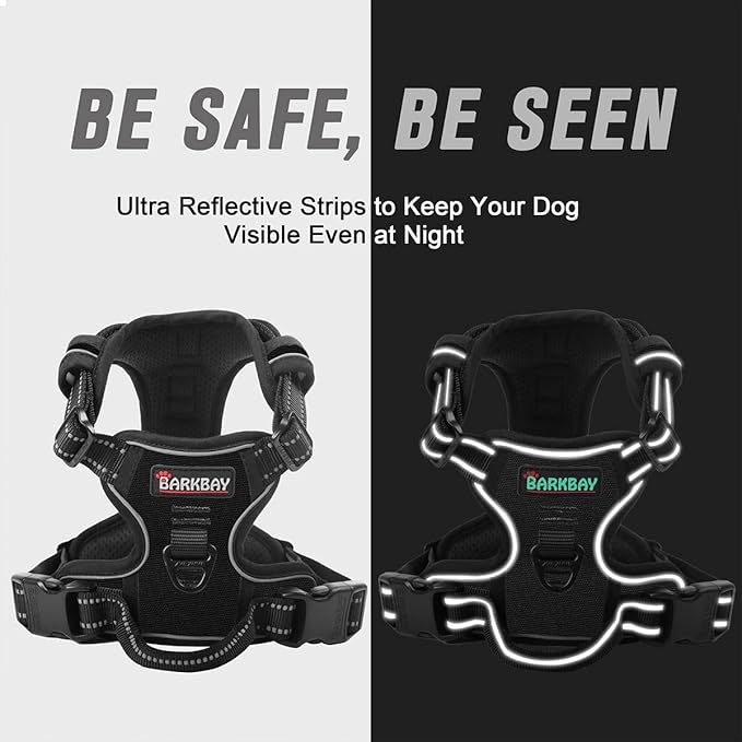 BARKBAY No Pull Dog Harness Front Clip Heavy Duty Reflective Easy Control Handle for Large Dog Walking(Black,XL)-PawvioPets