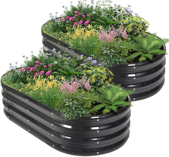 Galvanized Raised Garden Bed Outdoor - 4x2x1FT (2 Pack) Metal Garden Planter Box with Safety Edging and Gloves, Raised Bed for Gardening Vegetables Fruits and Flowers - Grey-PawvioPets