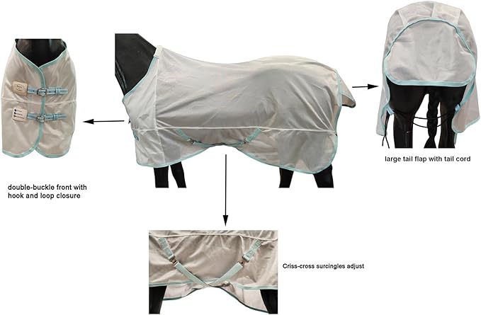 BARN & STABLE Breathable and Tear-Resistant Horse Fly Sheet with UV Protection Equine Summer Sheet Horse Fly Blanket with Removable Web Leg Straps-PawvioPets